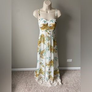 New York & Company Eva Mendes Floral Maxi Strap Dress Crochet Hem Fully Lined 6